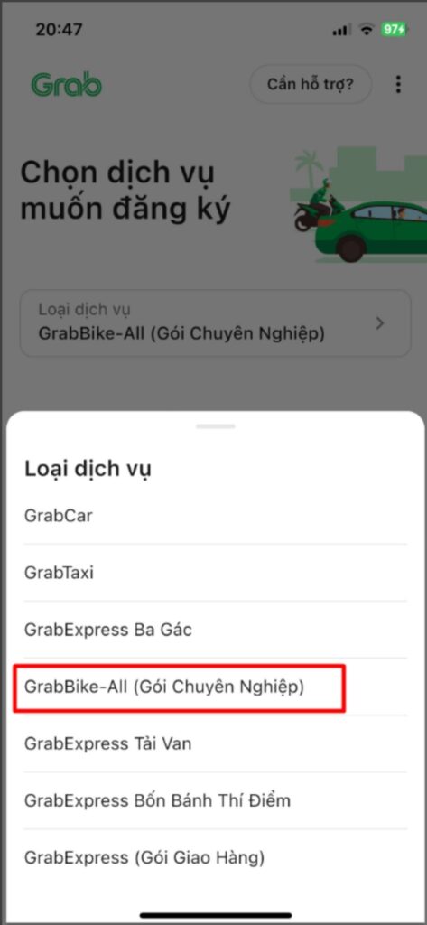 Bước 4: Chọn "Grabfood By All" và "tiếp theo"