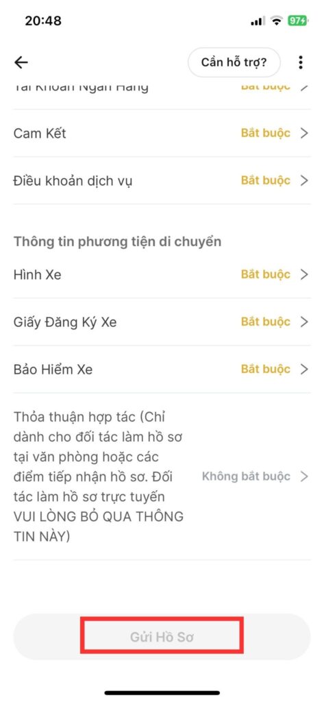 Nhấn gửi hồ sơ