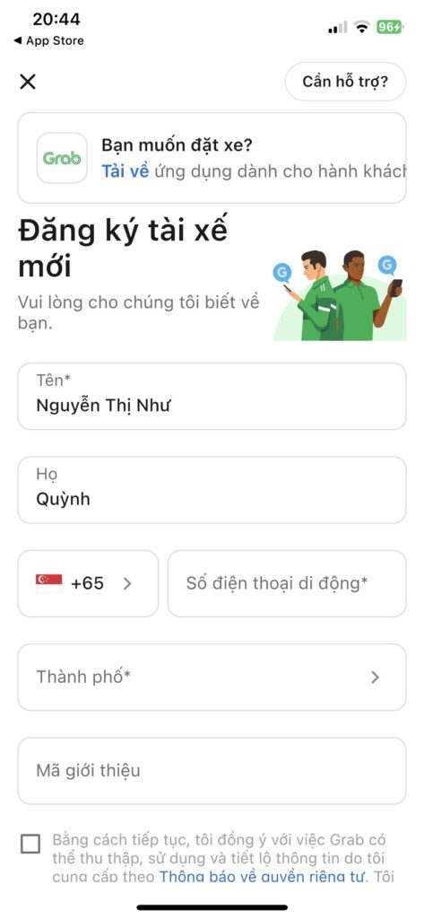 Điền thông tin đăng ký