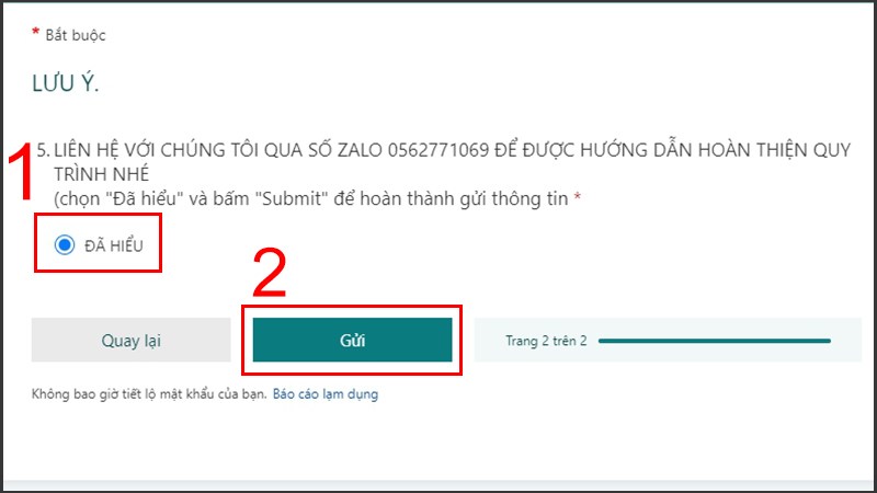 Gửi thông tin ở đây nữa là bạn đã hoàn thành quy trình đăng ký chạy Be rồi.