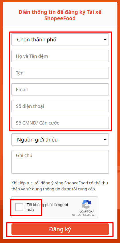 Điền thông tin và nhấn nút "Đăng Ký" để gửi thông tin