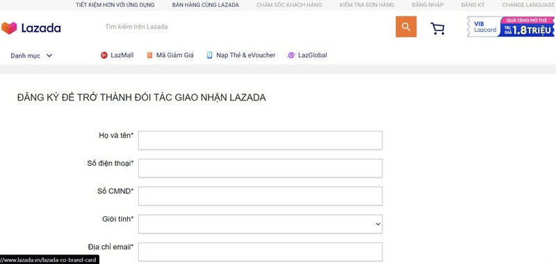 Điền thông tin vào biểu mẫu trên trang web của Lazada