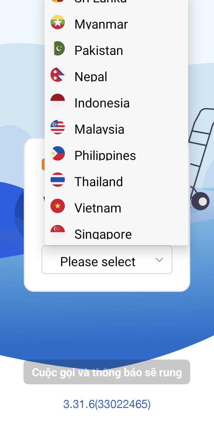 Mở app và chọn "Vietnam"