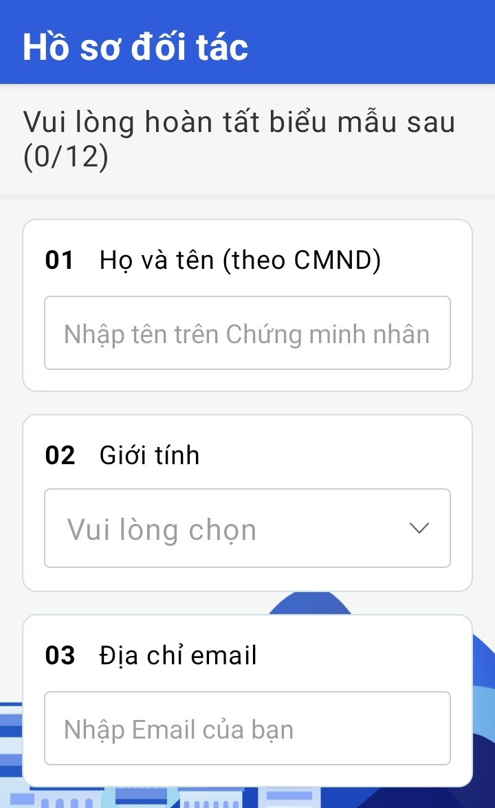 Điền các thông tin đúng theo CMND của bạn 