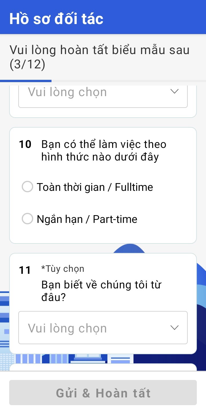 Tiếp theo, hãy chọn hình thức làm việc 