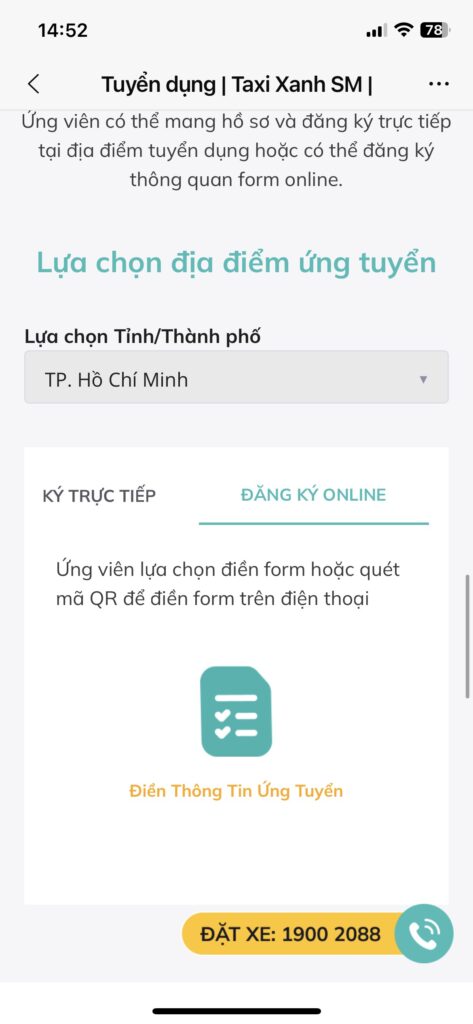 Chọn khu vực bạn muốn ứng tuyển, sau đó chọn "Điền thông tin tại đây" 