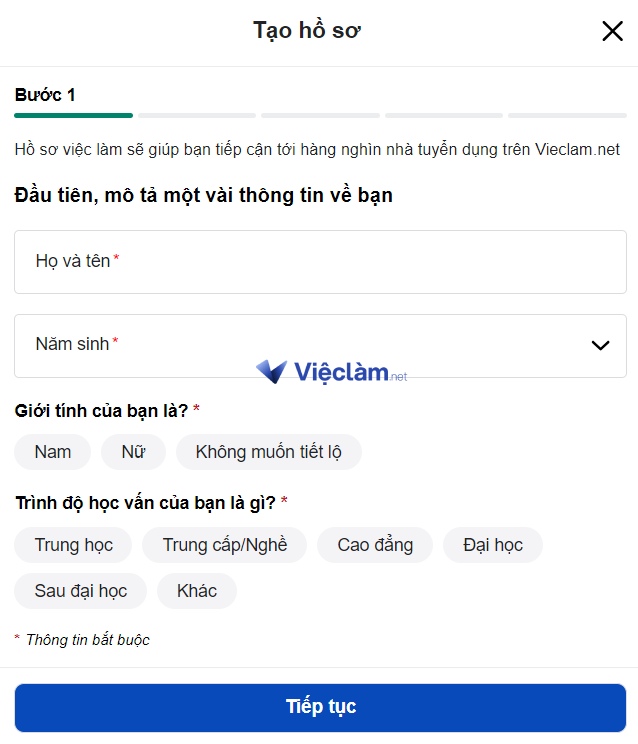 Các bước tạo hồ sơ xin việc làm tại vieclam.net