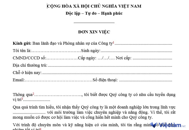 Mẫu đơn xin việc