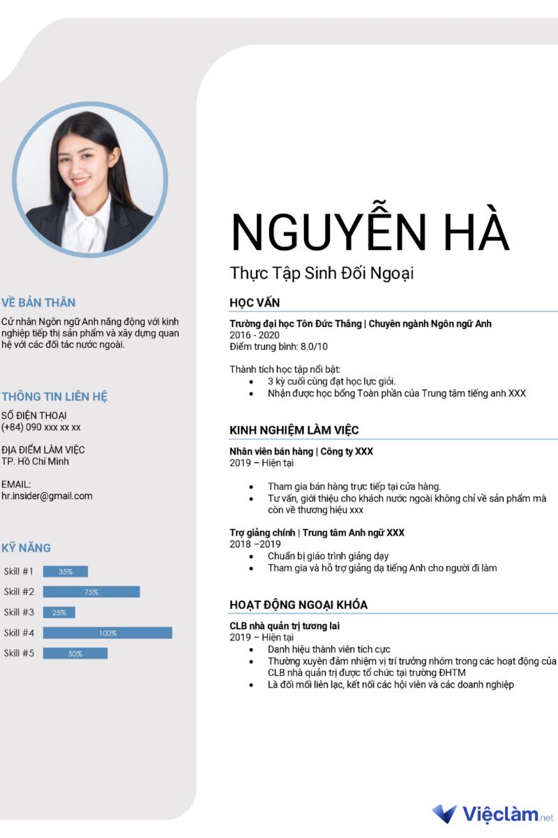 Mẫu CV dành cho ngành ngôn ngữ Anh