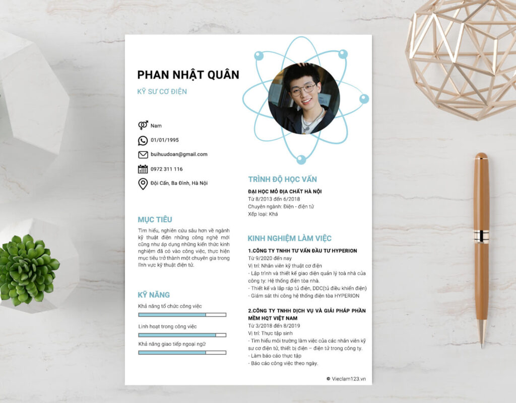 Mẫu CV kỹ sư điện đơn giản  (Nguồn: Internet)