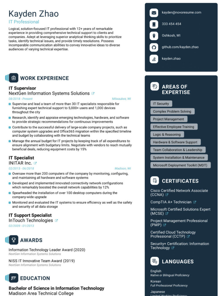 Mẫu CV xin việc ngành IT bố cụ dễ nhìn (Nguồn:Internet)