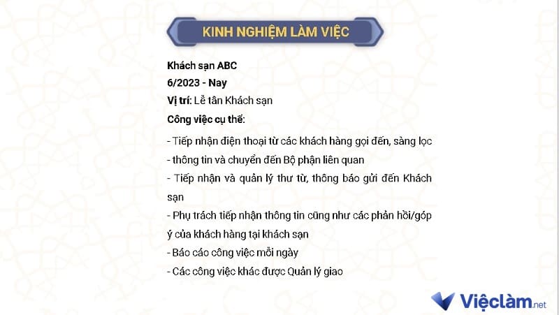 Cách trình bày kinh nghiệm làm việc cho người đã có kinh nghiệm