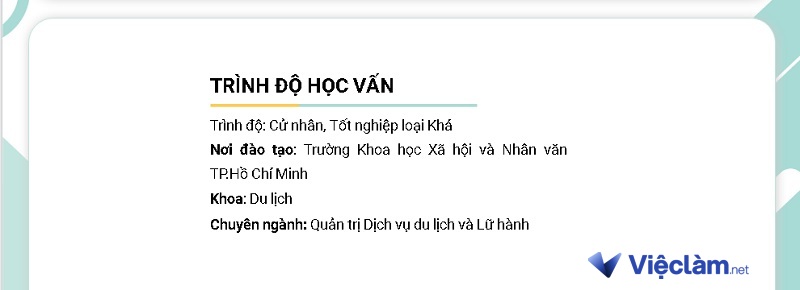 Ví dụ về cách trình bày mục trình độ học vấn trong CV lễ tân