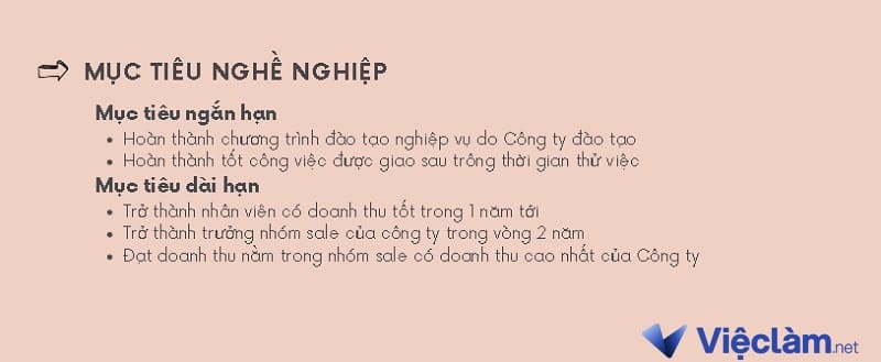 Mục tiêu nghề nghiệp rõ ràng, cụ thể giúp nhà tuyển dụng đánh giá CV cao hơn