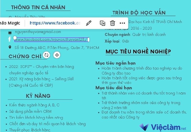 bạn có thể chèn link liên quan để tạo sự tin tưởng cho nhà tuyển dụng