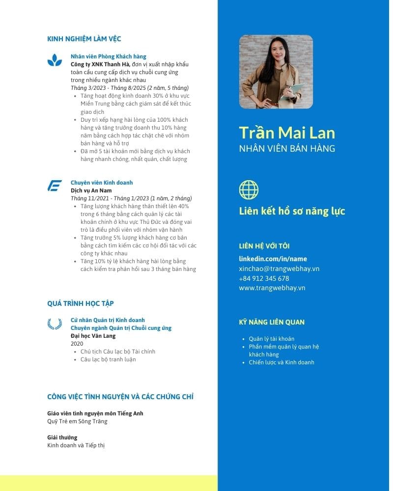 Mẫu CV xin việc Sale bằng tiếng Việt 