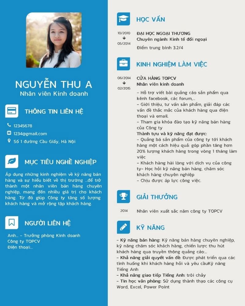 Mẫu CV xin việc Sale bằng tiếng Việt 
