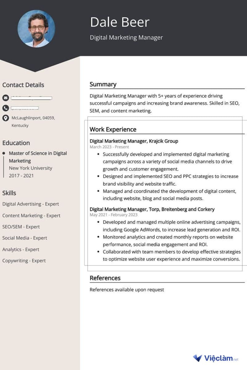 Mẫu CV Digital Marketing