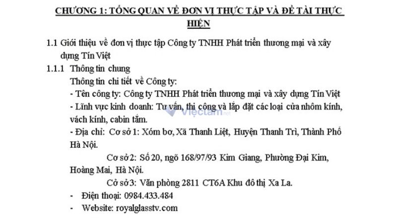 Tổng quan thông tin về đơn vị thực tập