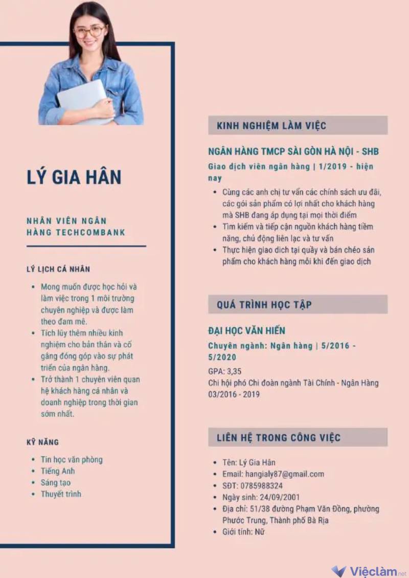 Mẫu CV xin việc ngân hàng Techcombank