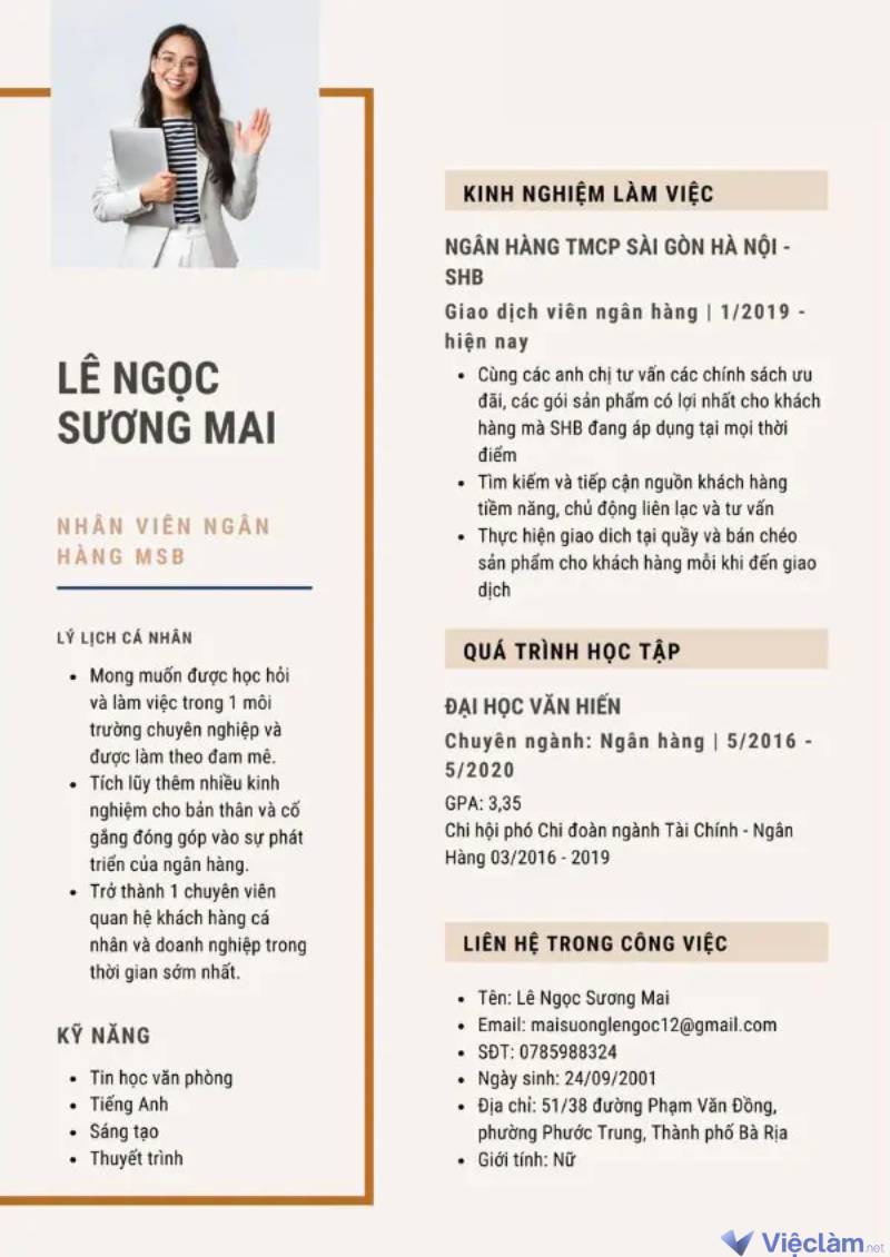 Mẫu CV xin việc ngân hàng MSB