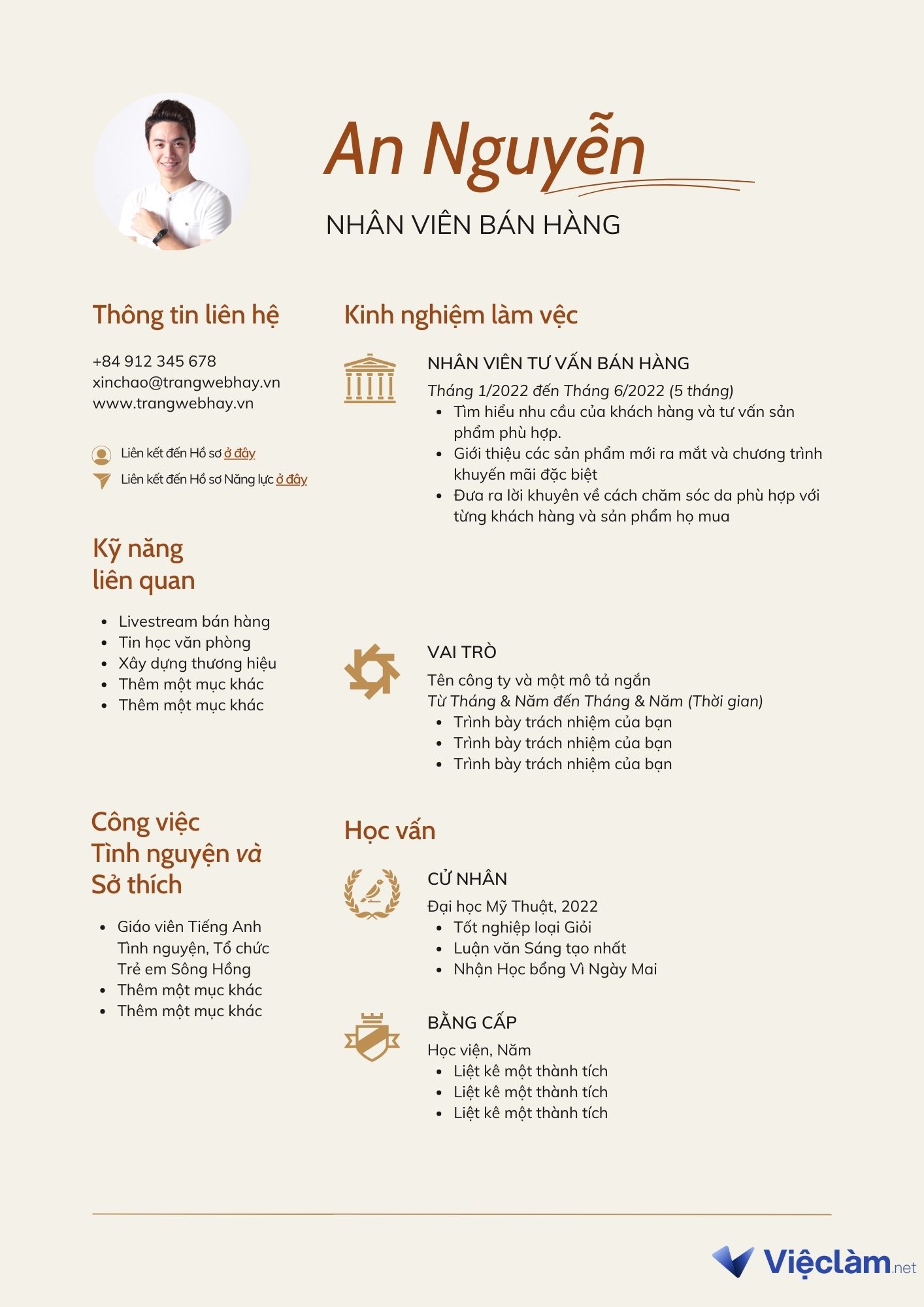 1. Mẫu CV nhân viên bán hàng bằng tiếng Việt