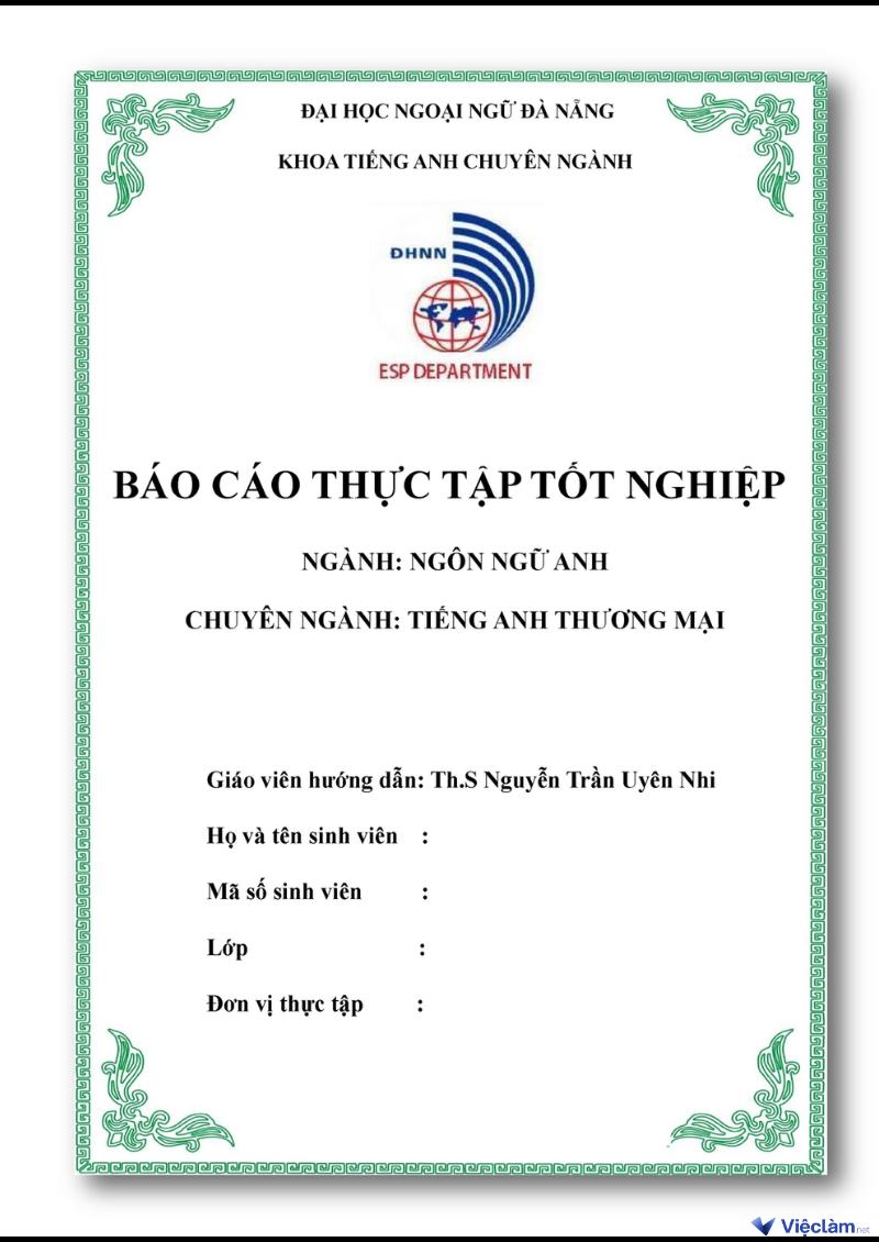 Báo cáo thực tập ngành ngôn ngữ Anh