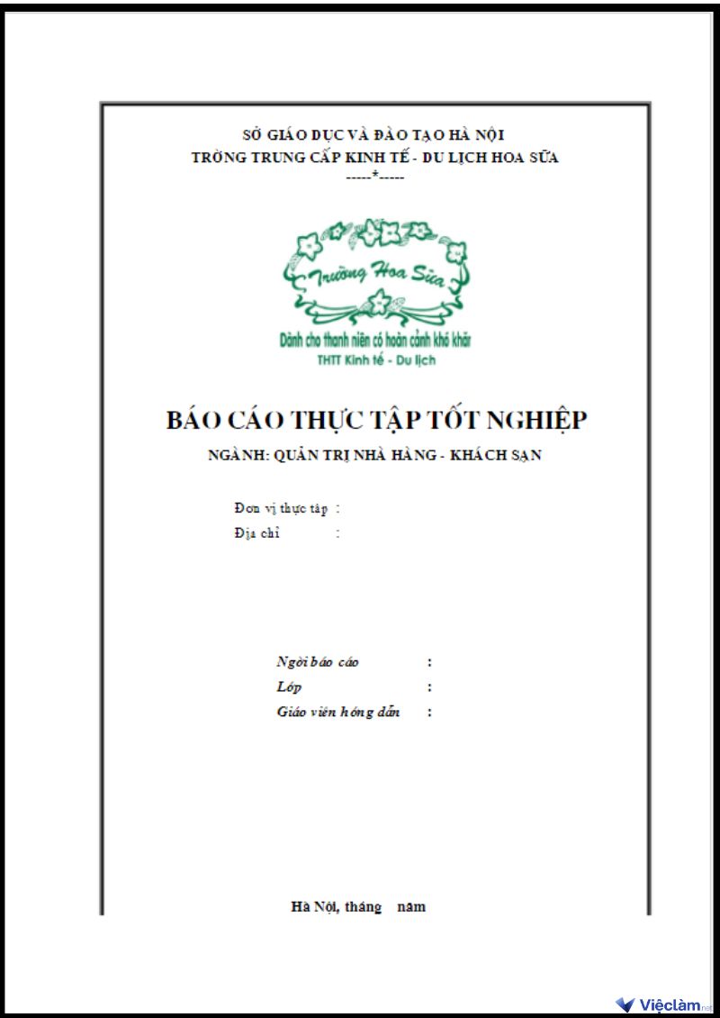 Báo cáo thực tập khách sạn