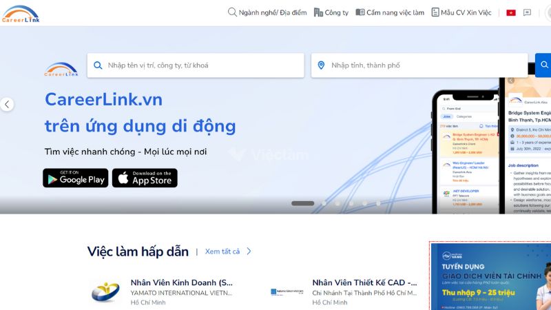 Website tuyển dụng CareerLink - Nguồn: Internet