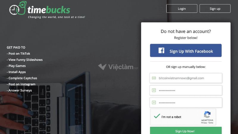 Ứng dụng kiếm tiền online không cần vốn TimeBucks - Nguồn: Internet