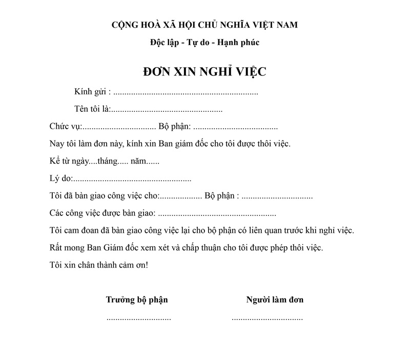 Đơn xin thôi việc của công nhân - mẫu 2