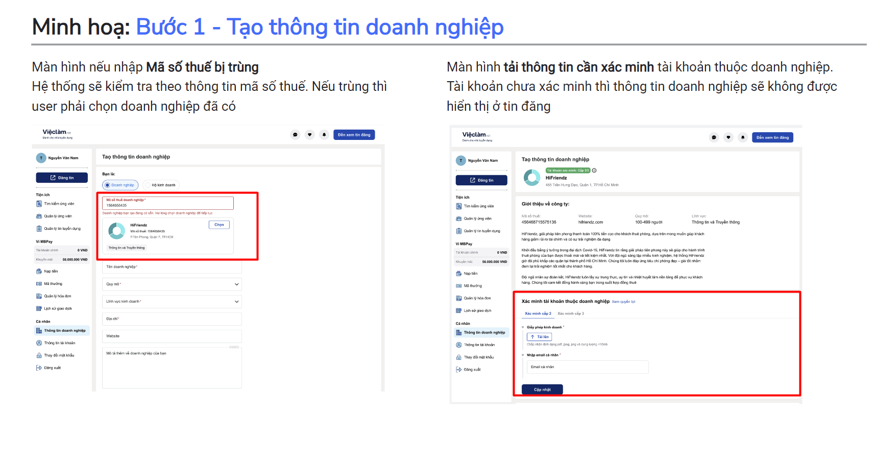 Tạo thông tin doanh nghiệp 