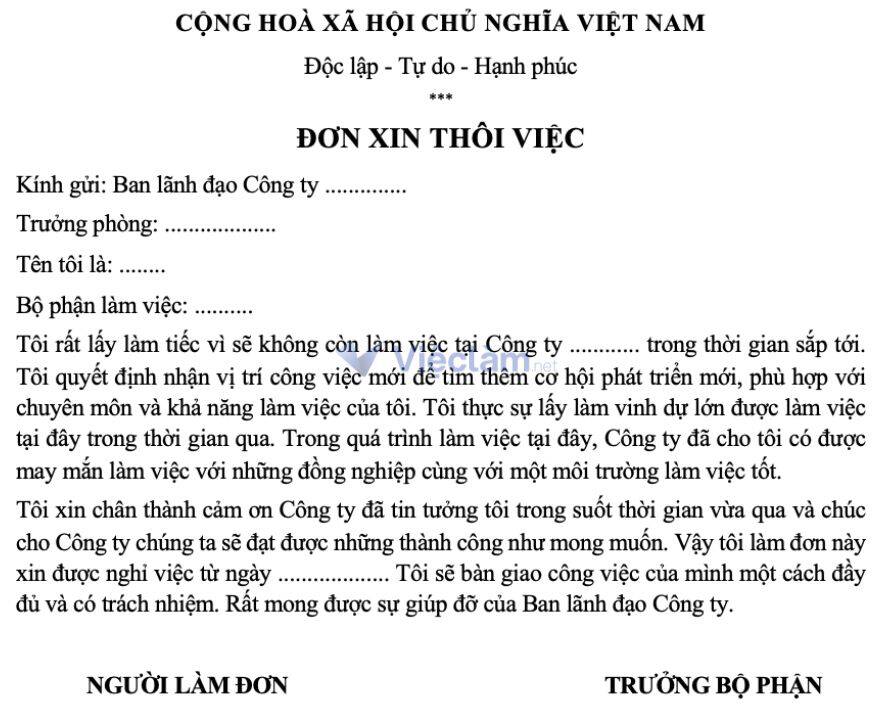 Mẫu đơn xin nghỉ việc số 6