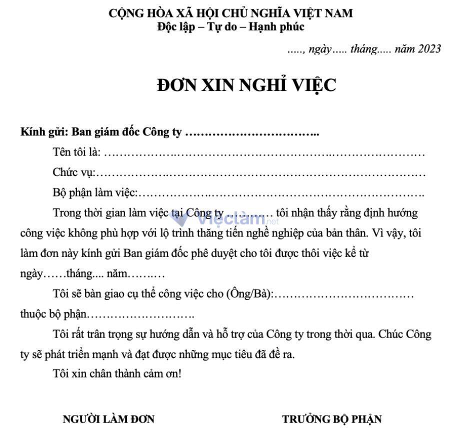 Mẫu đơn xin nghỉ việc số 7