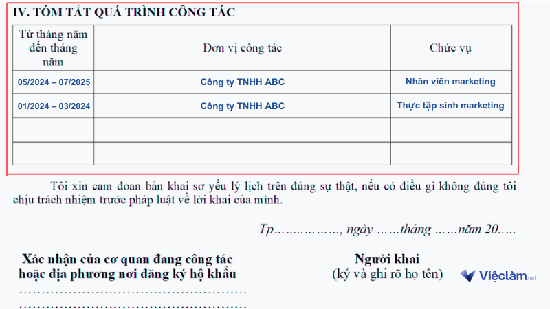 Cách viết sơ yếu lý lịch phần quá trình công tác