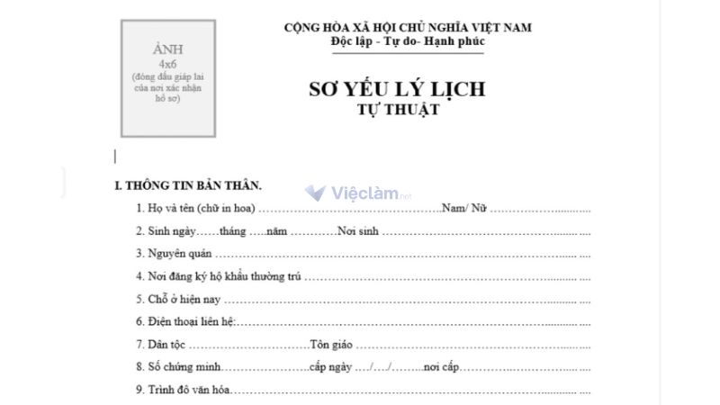 Thành phần bản thân trong sơ yếu lí lịch là gì?