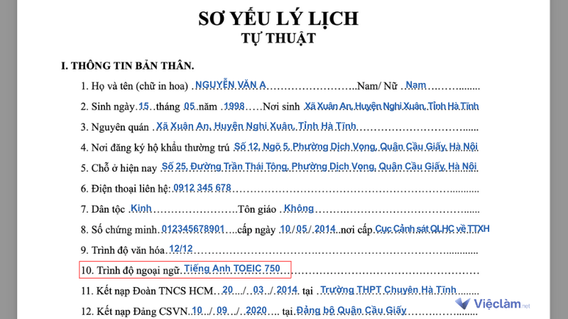 Cách điền trình độ ngoại ngữ trong sơ yếu lý lịch đúng chuẩn Cách ghi trình độ ngoại ngữ trong sơ yếu lý lịch chính xác
