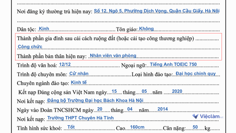 Hướng dẫn điền thành phần gia đình sau cải cách ruộng đất