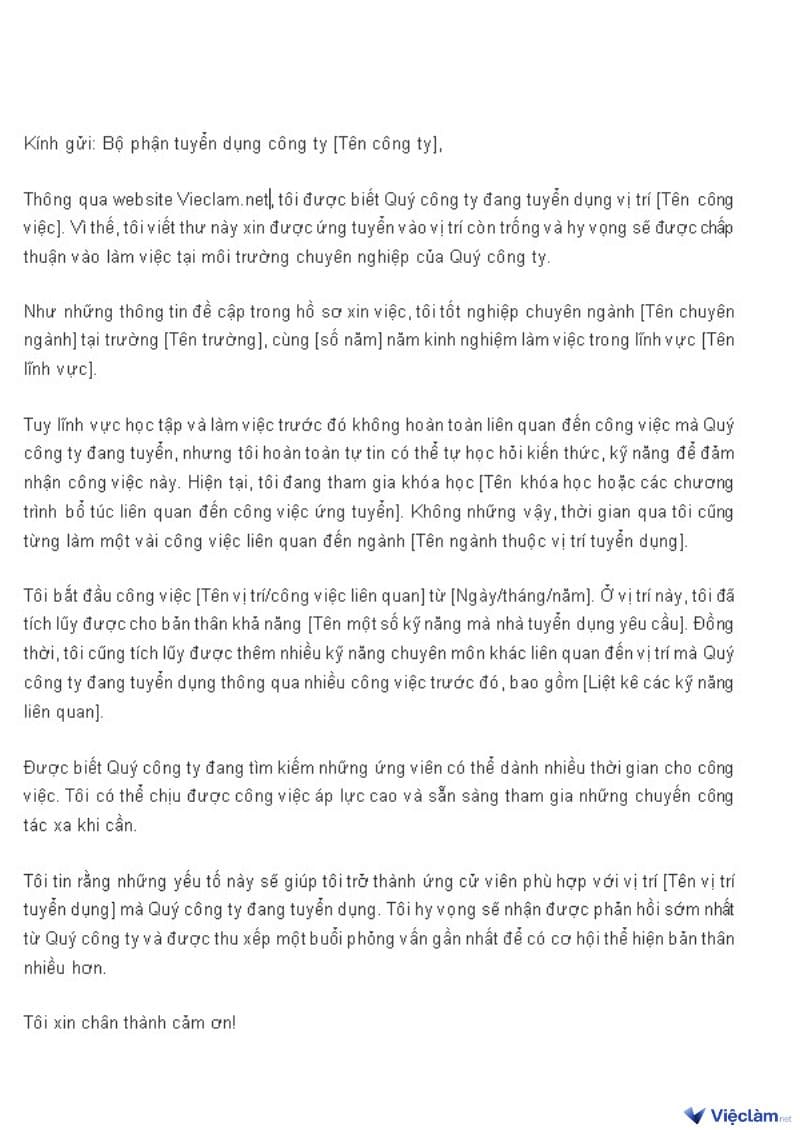 Tổng hợp mẫu Cover Letter ấn tượng giúp bạn chinh phục nhà tuyển dụng Mẫu Cover Letter dành cho nhân viên ứng tuyển trái ngành