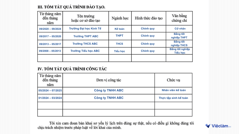Cách ghi làm công tác gì trong sơ yếu lý lịch chuẩn nhất Làm công tác gì trong sơ yếu lý lịch xin việc