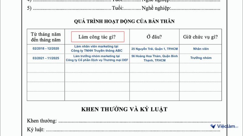 Cách ghi làm công tác gì trong sơ yếu lý lịch chuẩn nhất Cách ghi làm công tác gì trong sơ yếu lý lịch tự thuật