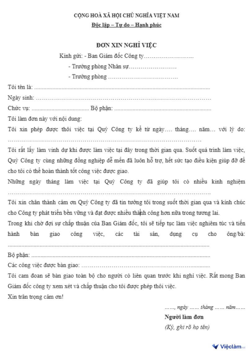 Các mẫu đơn xin nghỉ việc viết tay chuẩn