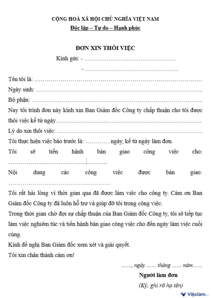Mẫu đơn xin nghỉ việc