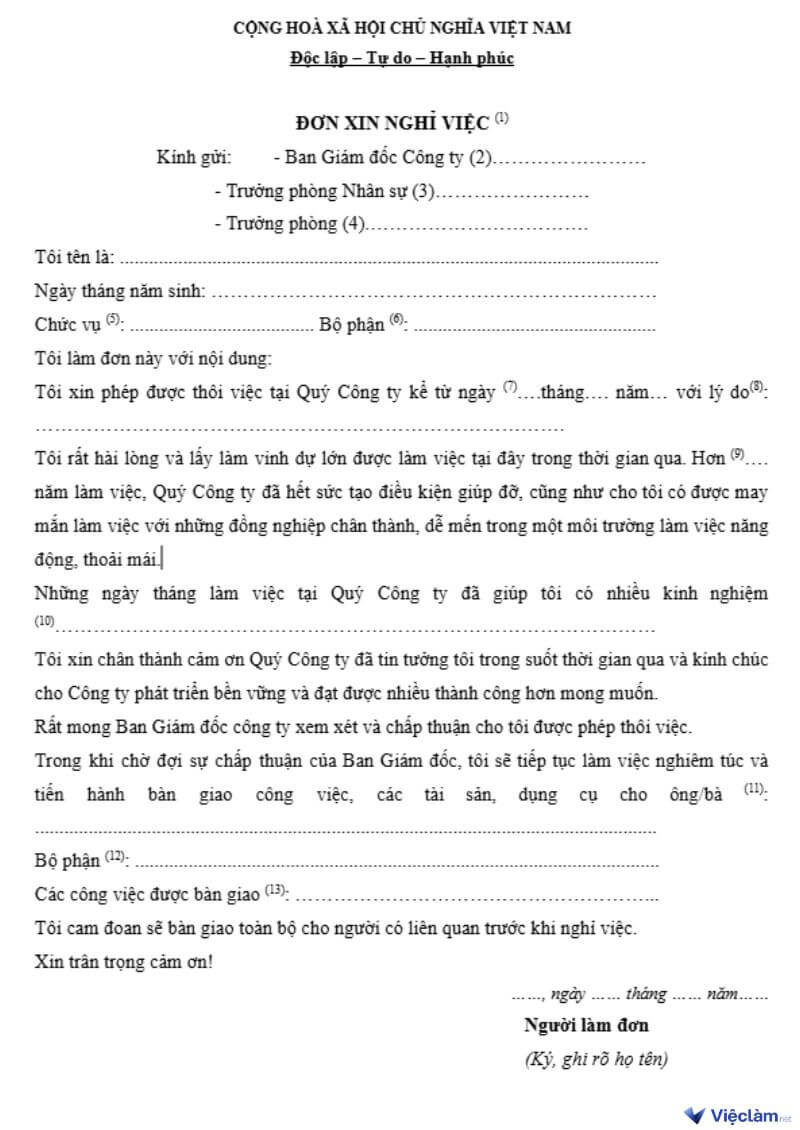 Mẫu đơn xin nghỉ việc viết tay