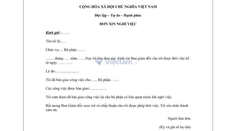 Nội dung cần có trong đơn xin nghỉ việc viết tay