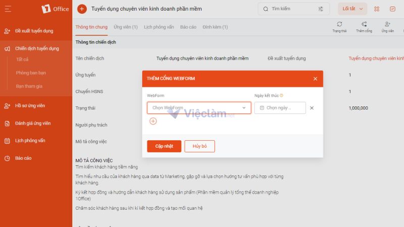 Top 15 phần mềm quản lý tuyển dụng được tin dùng nhất hiện nay 1Office là phần mềm tuyển dụng nằm trong hệ sinh thái quản trị doanh nghiệp