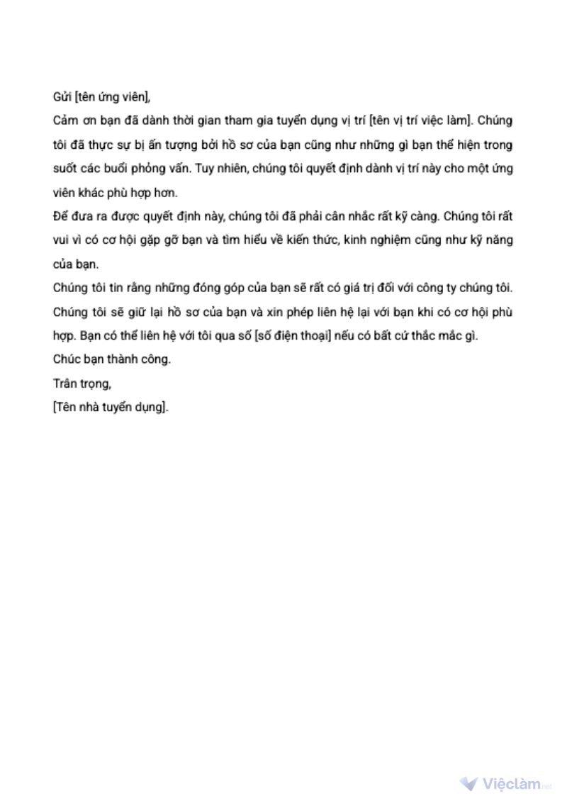 Mẫu thư từ chối ứng viên chuyên nghiệp mà không kém phần tinh tế Mẫu thư từ chối ứng viên có khả năng được chọn cao