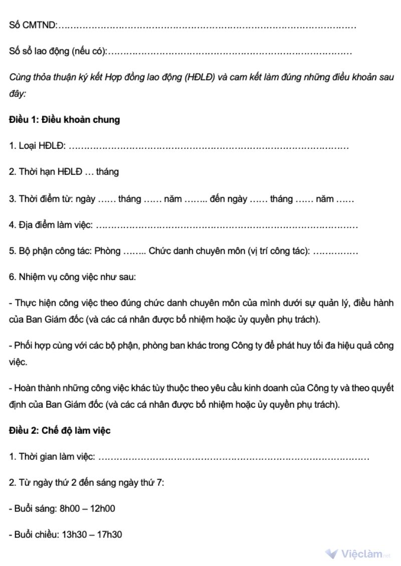 Mẫu hợp đồng lao động phổ thông chuẩn, cập nhật mới nhất 2025 Mẫu hợp đồng lao động phổ biến