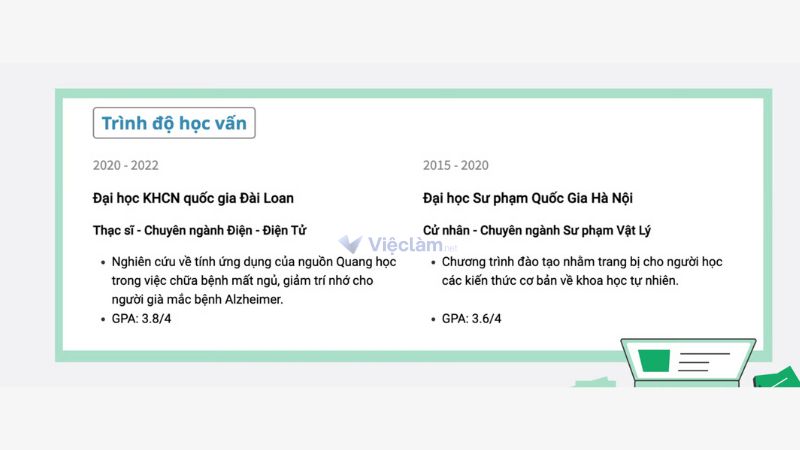 Cách làm CV xin việc ấn tượng cho người mới bắt đầu Trình độ học vấn đã đạt được