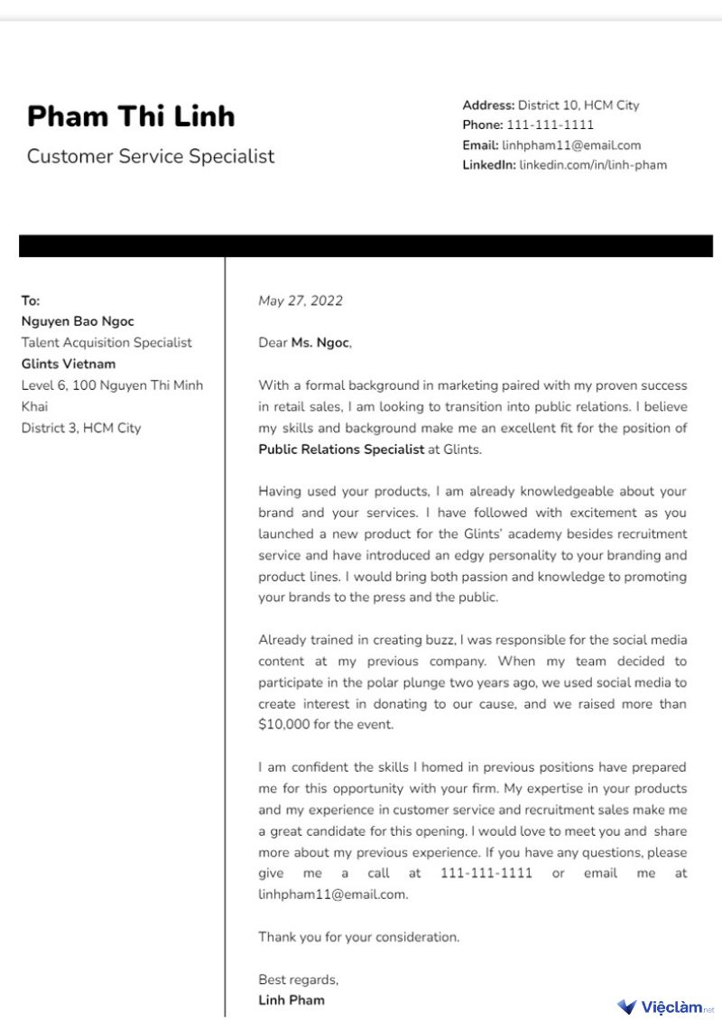 Cách viết Cover Letter Tiếng Anh chuyên nghiệp gây ấn tượng Những mẫu Cover Letter bằng tiếng Anh phù hợp với từng ngành nghề